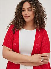 Plus Size Open Cardigan Sweater - Crochet Red, RED, alternate