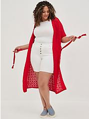 Plus Size Open Cardigan Sweater - Crochet Red, RED, hi-res