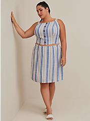 Plus Size Button Front Crop Cami - Linen Striped Blue & White, MULTI, alternate