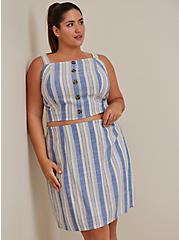 Plus Size Button Front Crop Cami - Linen Striped Blue & White, MULTI, alternate