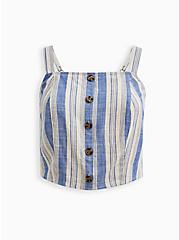 Plus Size Button Front Crop Cami - Linen Striped Blue & White, MULTI, hi-res