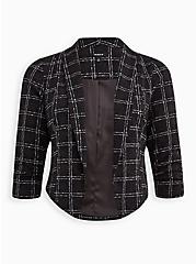 Plus Size Rouched Sleeve Blazer - Crepe Plaid Black, PLAID - BLACK, hi-res