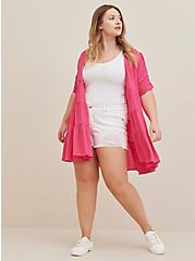 Ruffle Tiered Kimono - Crinkle Gauze Neon Pink, PINK GLO, alternate