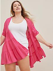 Ruffle Tiered Kimono - Crinkle Gauze Neon Pink, PINK GLO, hi-res