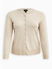 Plus Size Classic Cardigan - Cotton Heather Oatmeal, OATMEAL HEATHER, hi-res