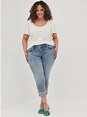Plus Size Flutter Sleeve Blouse - Textured Stretch Rayon White	, CLOUD DANCER, alternate