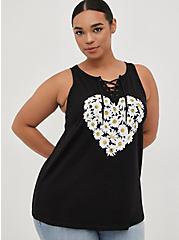 Graphic Classic Fit Cotton Lace-Up Neck Tank, DAISIES BLACK, alternate