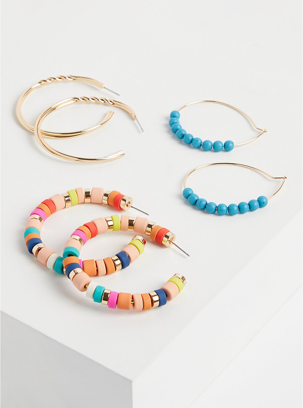Plus Size Beaded Hoops Set of 3 - Multicolor, , hi-res
