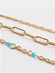 Beaded Link Anklet - Gold Tone & Turquoise, , alternate