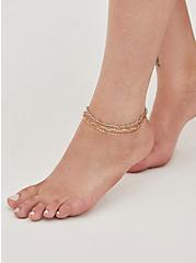 Plus Size Beaded Link Anklet - Gold Tone & Turquoise, , alternate
