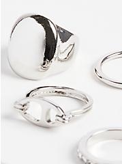 Dome Ring and Bands Ring Set of 5 - Silver Tone, SILVER, alternate