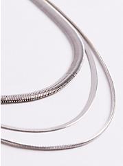 Multi Layered Snake Chain Necklace - Silver Tone, , alternate