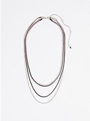 Multi Layered Snake Chain Necklace - Silver Tone, , hi-res