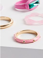 Resin and Enamel Ring Set of 5 - Gold Tone & Pink, PINK, alternate