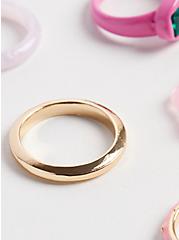 Plus Size Resin and Enamel Ring Set of 5 - Gold Tone & Pink, PINK, alternate