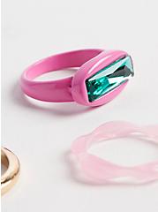 Plus Size Resin and Enamel Ring Set of 5 - Gold Tone & Pink, PINK, alternate