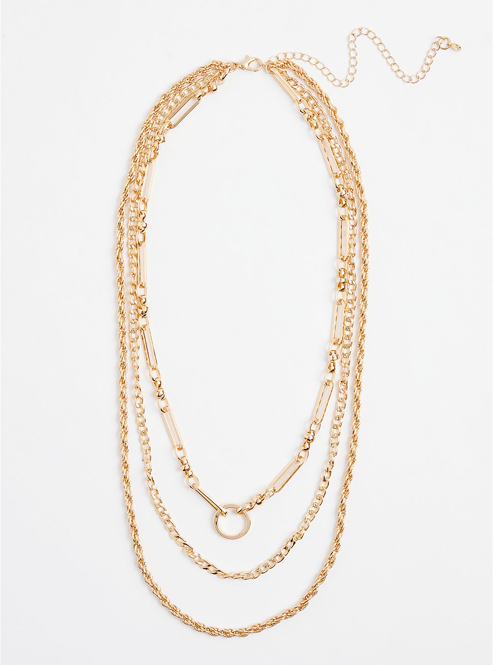 Link & Rope Chain Layered Necklace - Gold Tone, , hi-res