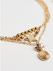 Pineapple and Star Layered Anklet - Gold Tone, , alternate