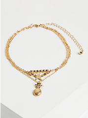 Plus Size Pineapple and Star Layered Anklet - Gold Tone, , hi-res