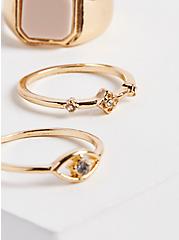 Signet Ring Set of 5 - Pink & Gold Tone, GOLD, alternate