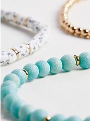 Beaded Stretch Bracelets - White & Turquoise , TURQUOISE, alternate