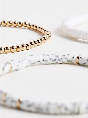 Beaded Stretch Bracelets - White & Turquoise , TURQUOISE, alternate