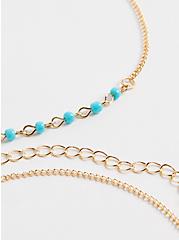 Plus Size Layered Anklet with Turquoise Stones - Gold Tone, , alternate