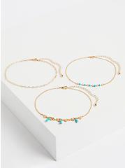 Plus Size Layered Anklet with Turquoise Stones - Gold Tone, , hi-res