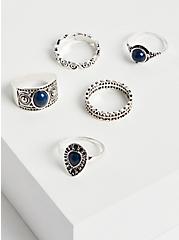 Cocktail Rings Set of 5 - Silver Tone, SILVER, hi-res