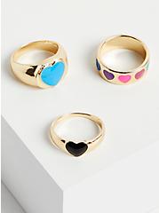 Plus Size Always Proud Rainbow Heart Enamel Rings - Gold Tone, GOLD, hi-res