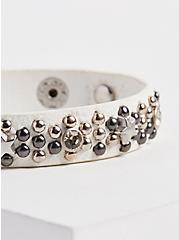 Plus Size Studded Bracelet - Faux Leather White & Silver, MULTI, alternate