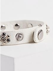 Plus Size Studded Bracelet - Faux Leather White & Silver, MULTI, alternate