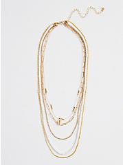 Layered Seashell Pendant Necklace - Gold Tone, , hi-res