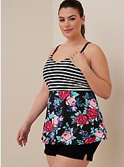 Plus Size Babydoll Tank - Super Soft & Poplin Stripe Floral Black, OTHER PRINTS, hi-res