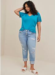Plus Size Lace Sleeve Tee - Cotton & Modal Teal, TEAL, alternate