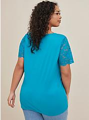 Plus Size Lace Sleeve Tee - Cotton & Modal Teal, TEAL, alternate