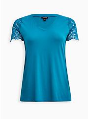 Plus Size Lace Sleeve Tee - Cotton & Modal Teal, TEAL, hi-res