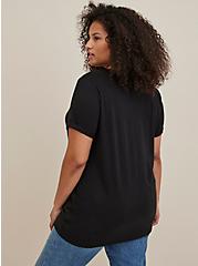 Plus Size Relaxed Fit Cotton Poly Jersey Crewneck Destructed Roll Sleeve Tee, DEEP BLACK, alternate