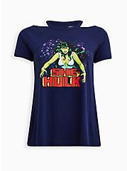 Marvel She Hulk Cold Shoulder Goddess Top - Triblend Jersey Blue, MEDEVIAL BLUE, hi-res
