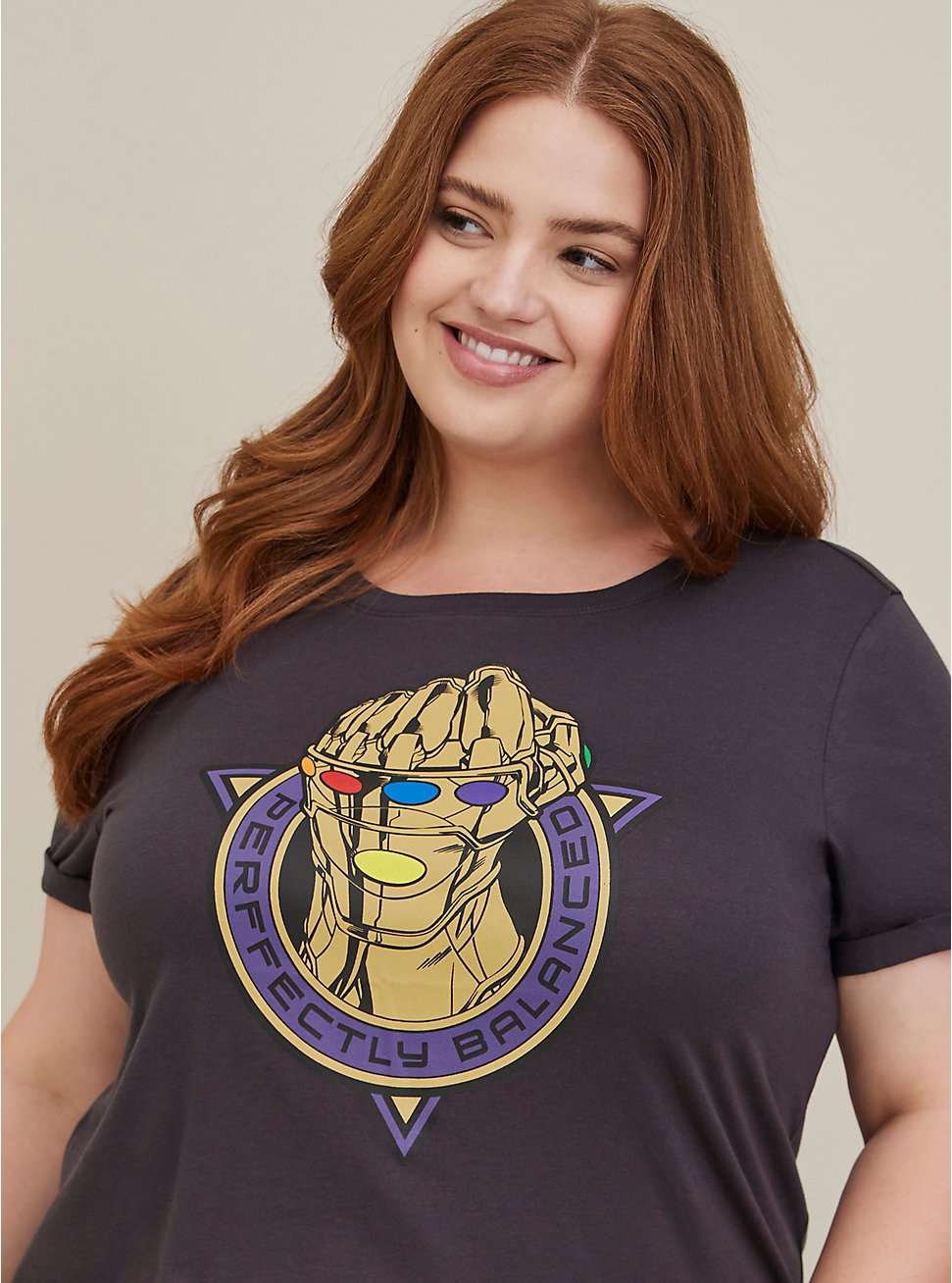 Marvel Thanos Relaxed Fit Roll Sleeve Top - Heritage Cotton Gauntlet Grey , GREY, hi-res