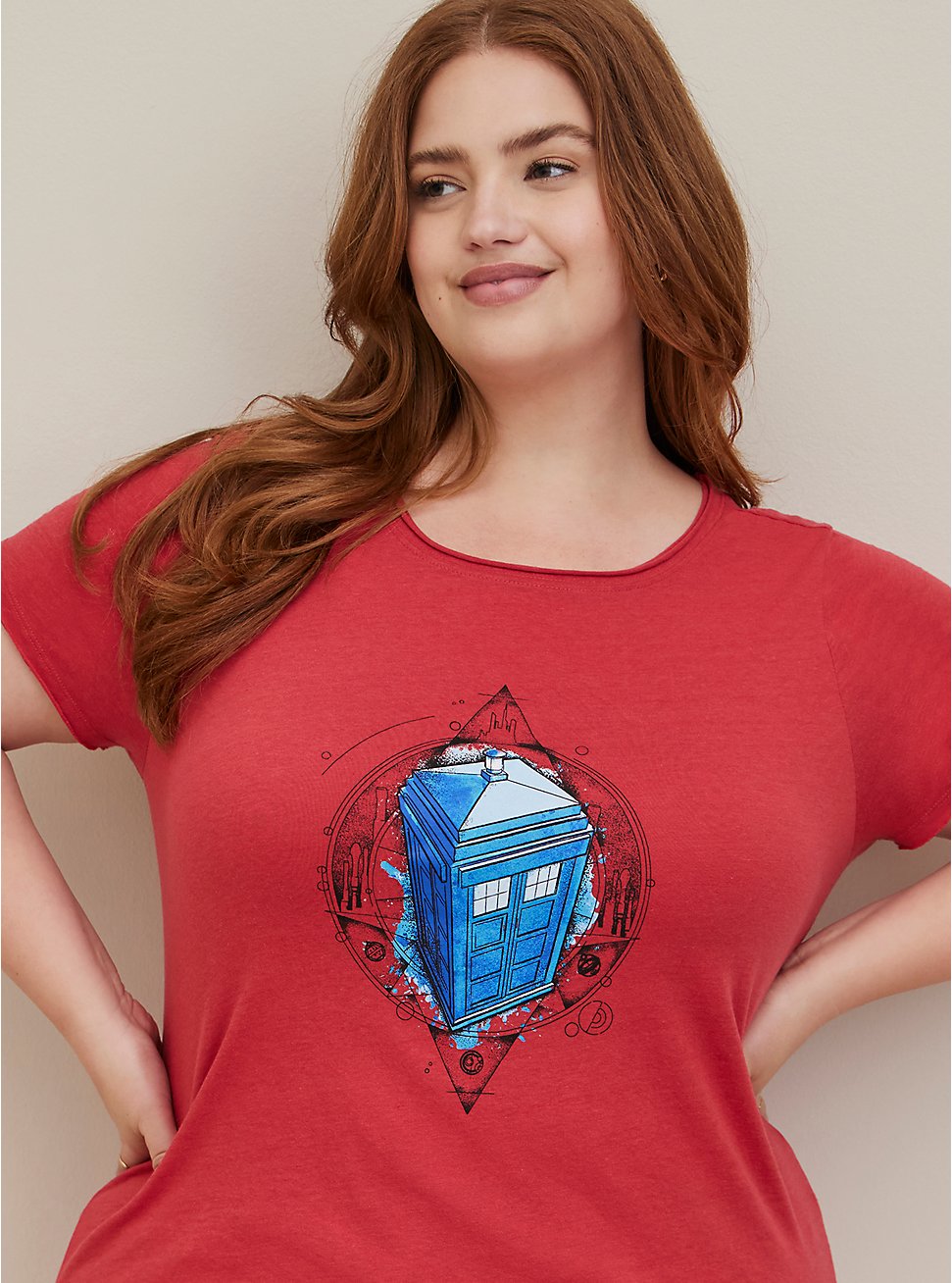 BBC Doctor Who Distressed Top - Triblend Jersey Tardis Red, AMERICAN BEAUTY, hi-res