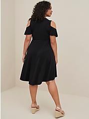 Mini Studio Knit Cold Shoulder Wrap Dress, DEEP BLACK, alternate