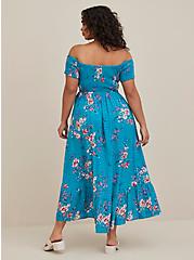 Plus Size Off Shoulder Smocked Hi-Low Maxi Dress - Challis Floral Blue, FLORAL - BLUE, alternate