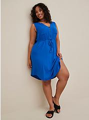 Plus Size Sleeveless Shirt Dress - Textured Stretch Rayon Blue, NAUTICAL BLUE: BLUE, alternate