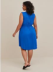 Plus Size Sleeveless Shirt Dress - Textured Stretch Rayon Blue, NAUTICAL BLUE: BLUE, alternate