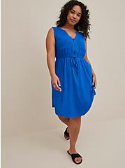 Plus Size Sleeveless Shirt Dress - Textured Stretch Rayon Blue, NAUTICAL BLUE: BLUE, hi-res