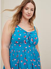 Plus Size Tie Front Skater Mini Dress - Super Soft Watermelons Blue , BLUE PRINT, alternate