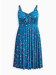 Plus Size Tie Front Skater Mini Dress - Super Soft Watermelons Blue , BLUE PRINT, hi-res
