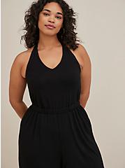 Plus Size Halter Culotte Jumpsuit - Super Soft Black, DEEP BLACK, alternate