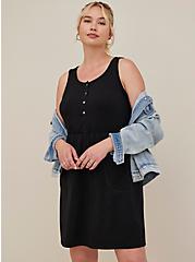 Button Front Relaxed Dress - Jersey Black, DEEP BLACK, hi-res